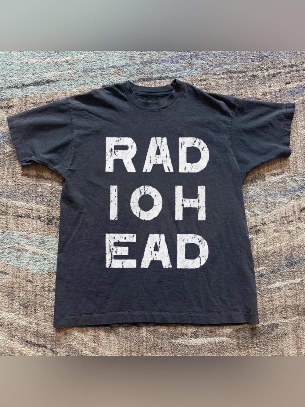 Black Graphic Tee with Distressed White 'RADIOHEAD'